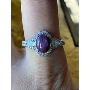 Star Ruby Moissanite Sterling Silver Ring Size 10